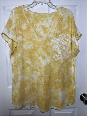 Sonoma Goldenrod Cotton Tie-Dye V-Neck Floral Embroidered Women's Top